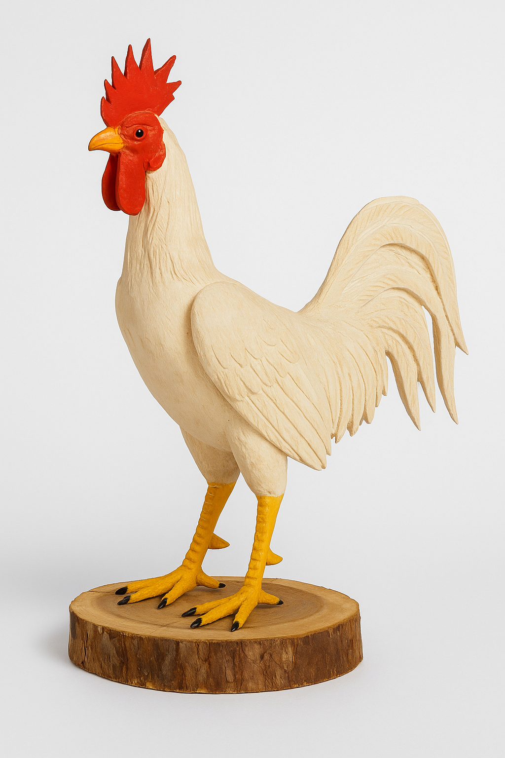 Miniatura Galo Branco Artesanal – Escultura de Madeira e Resina