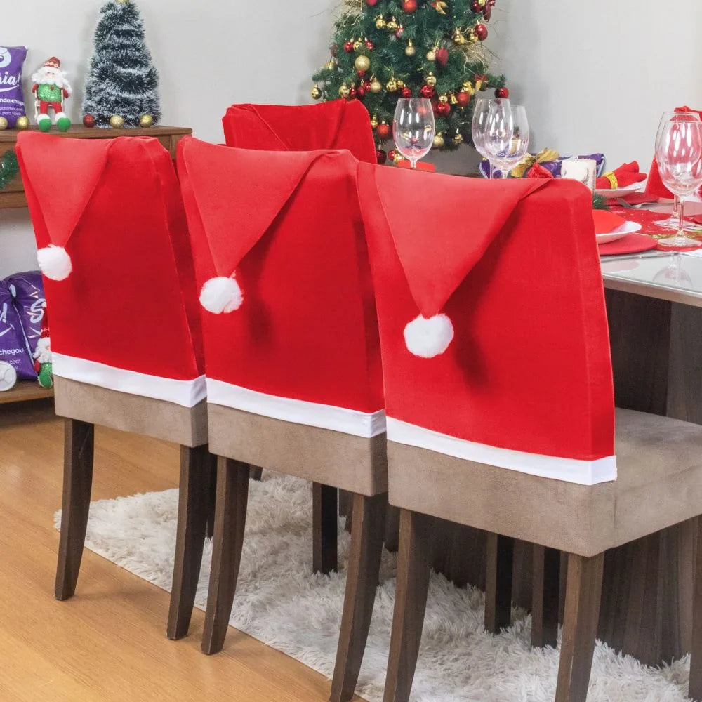 Capa Encosto Cadeira Natal Veludo Premium - Gorro Noel