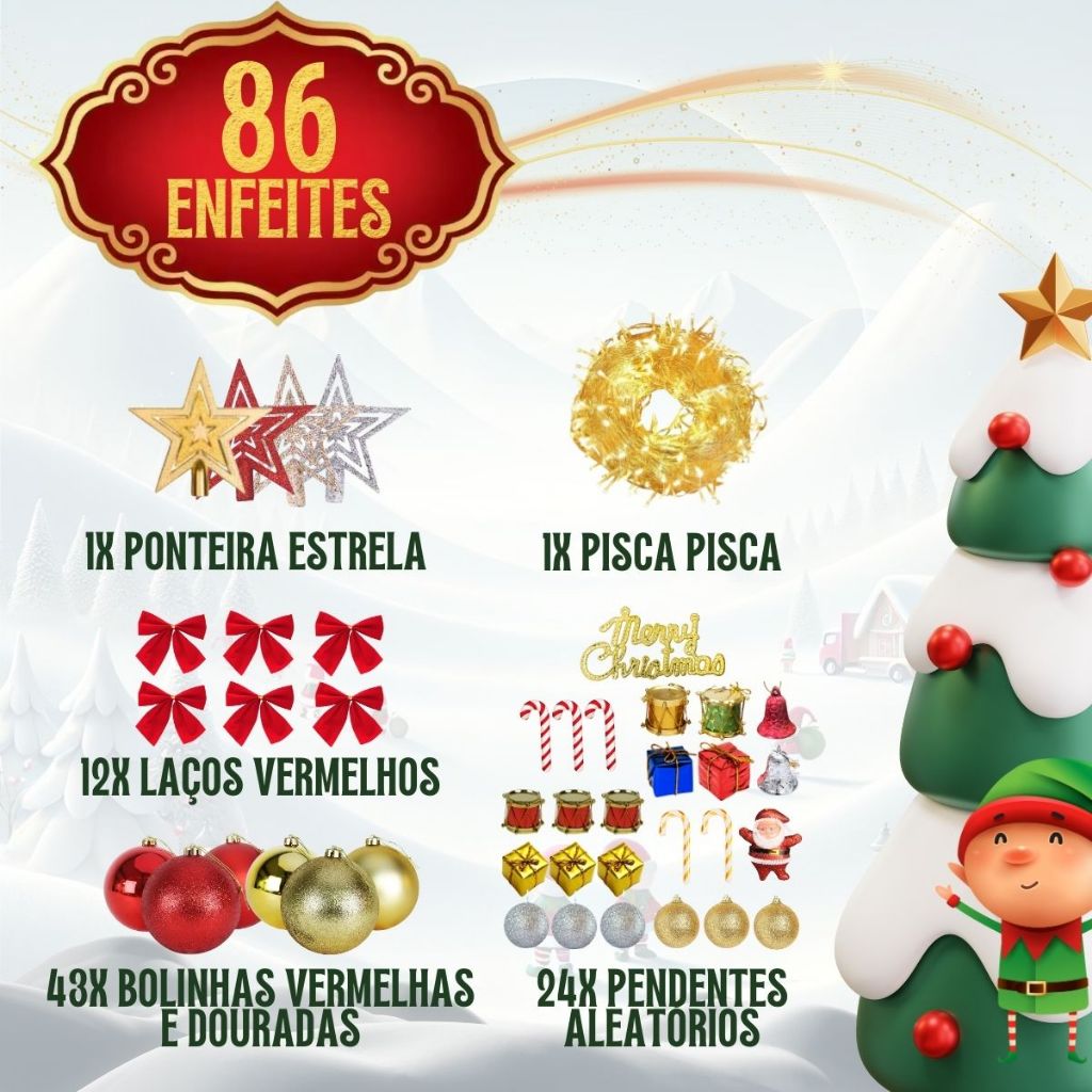 Árvore De Natal 1,50m Decorada + Enfeites Luxo E Pisca Pisca