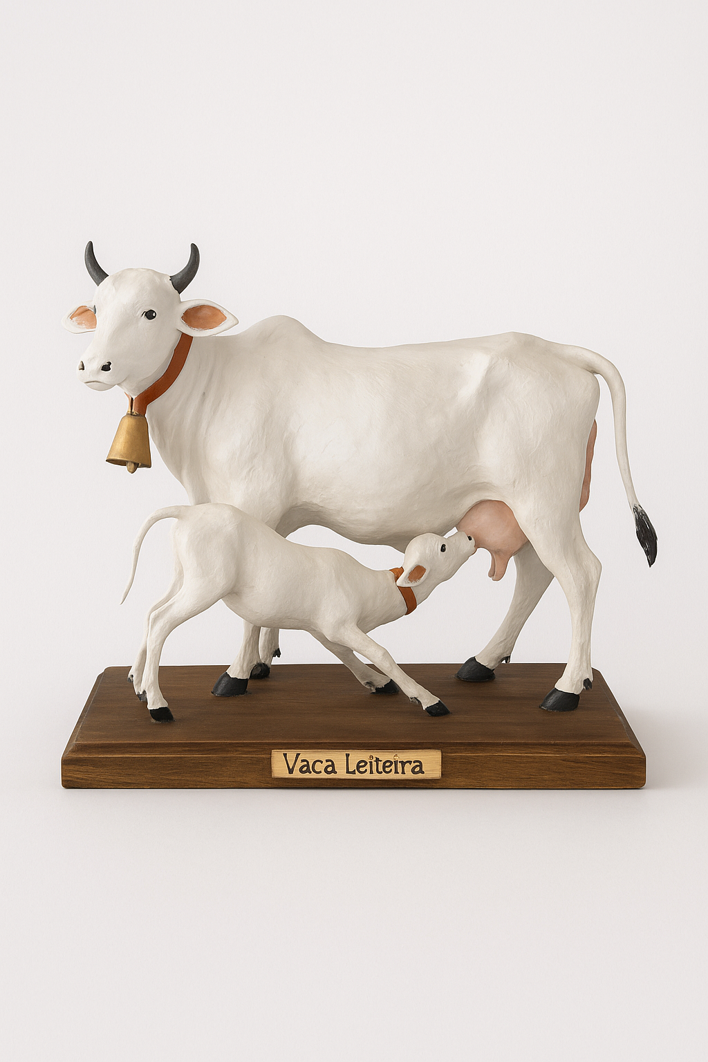 Miniatura Vaca Leiteira com Bezerro Mamando – Escultura Artesanal em Resina