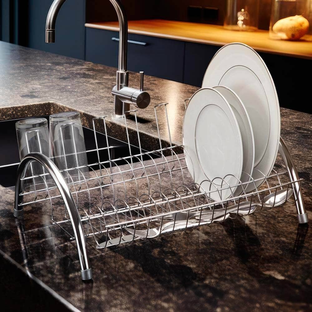 Escorredor de Pratos Com Porta Talheres e Porta Copos Cromado