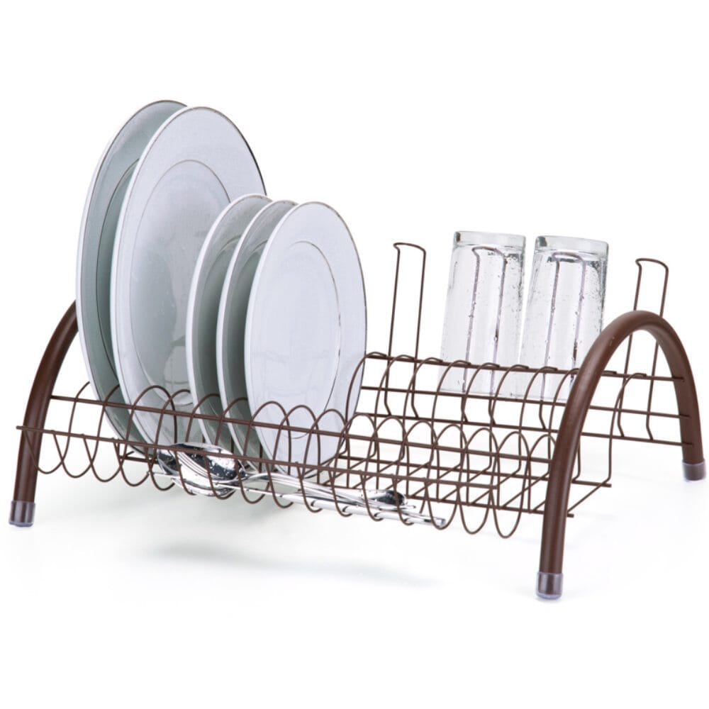 Escorredor de Pratos Com Porta Talheres e Porta Copos Marrom