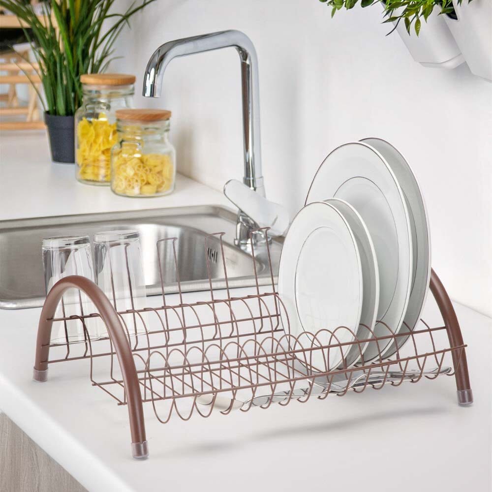 Escorredor de Pratos Com Porta Talheres e Porta Copos Marrom