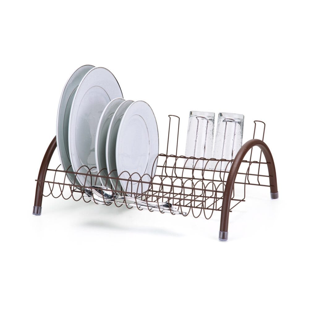 Escorredor de Pratos Com Porta Talheres e Porta Copos Marrom