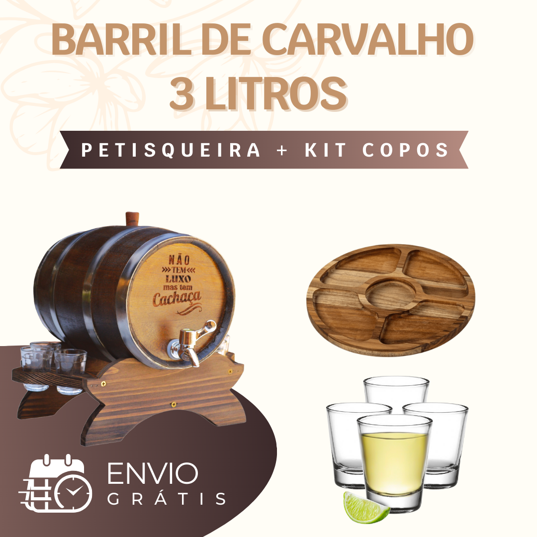 Barril Carvalho [3 Litros] (Personalizamos seu nome) -  Torneira Luxo