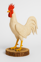 Miniatura Galo Branco Artesanal – Escultura de Madeira e Resina