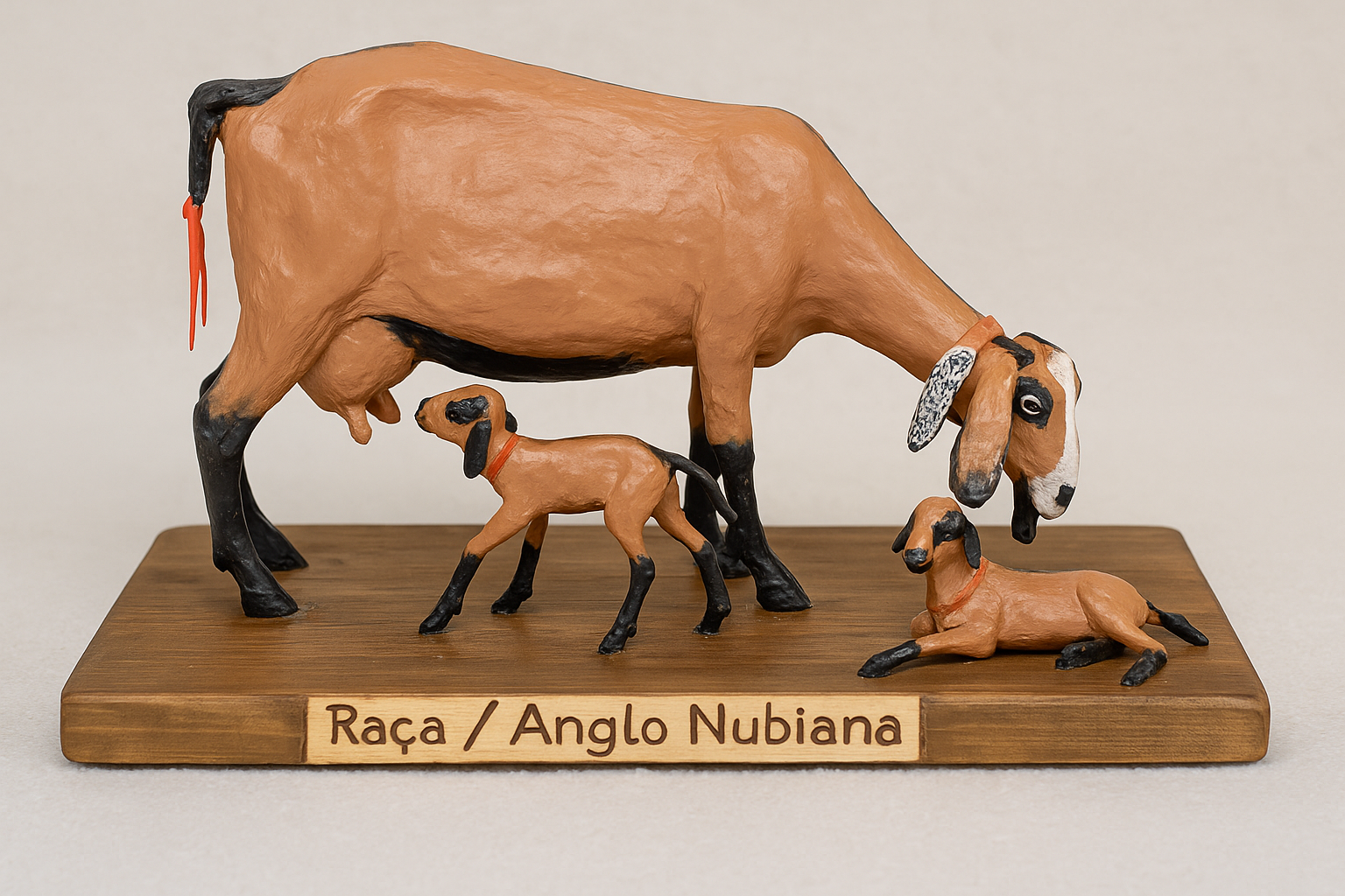 Miniatura Cabra Raça Anglo Nubiana com Filhotes – Escultura Artesanal em Resina
