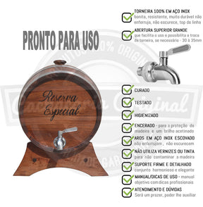 Barril De Jequitibá [20 Litros] Torneira - Aço Inox (Personalizamos seu nome)