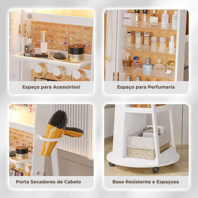 [3 em 1] Armário Giratório com Espelho e Porta Jóias Pratilar 170x70cm + ÚLTIMAS UNIDADES 🔥