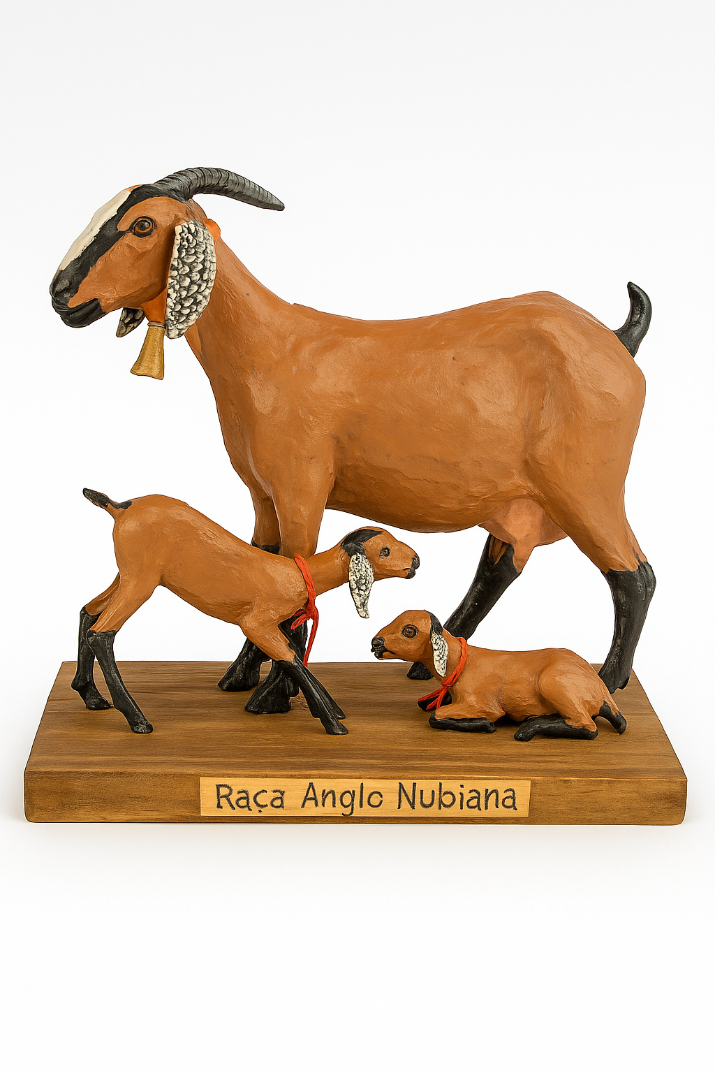 Miniatura Cabra Anglo Nubiana com Filhotes – Escultura Artesanal em Resina
