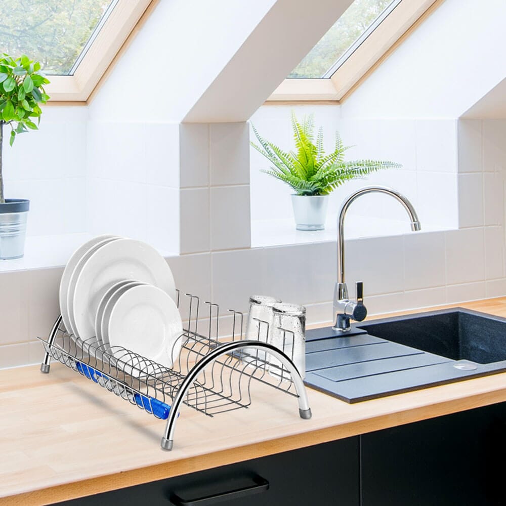 Escorredor de Pratos Com Porta Talheres e Porta Copos Cromado