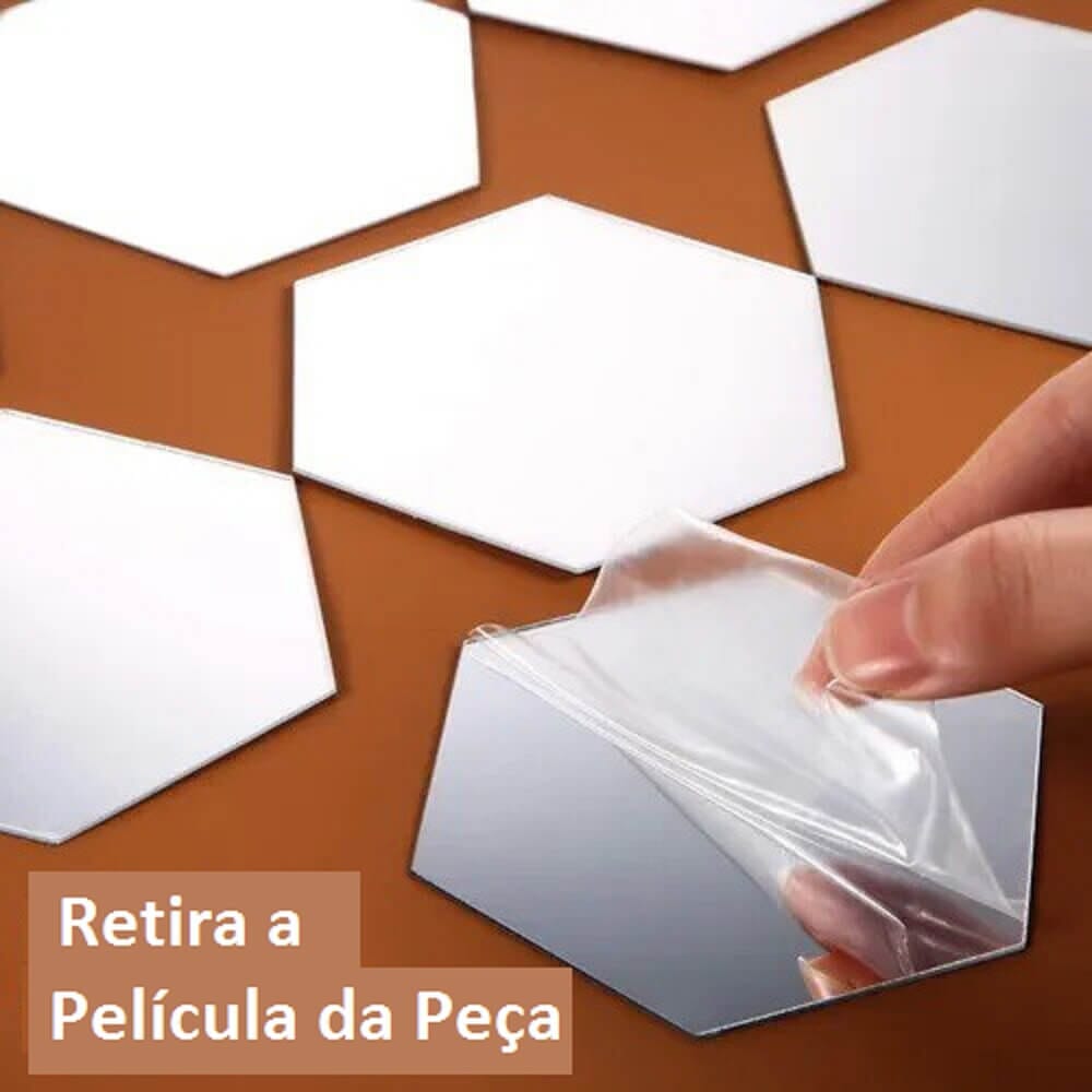 Kit com 10 Espelhos Decorativos 12x10cm com Fixação Adesiva